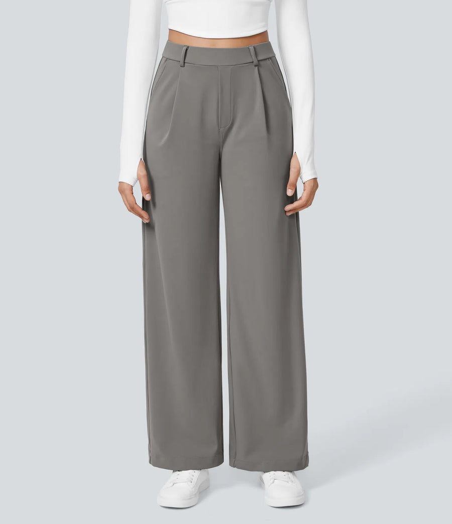 High-waisted Straight Work Trousers with Pockets
