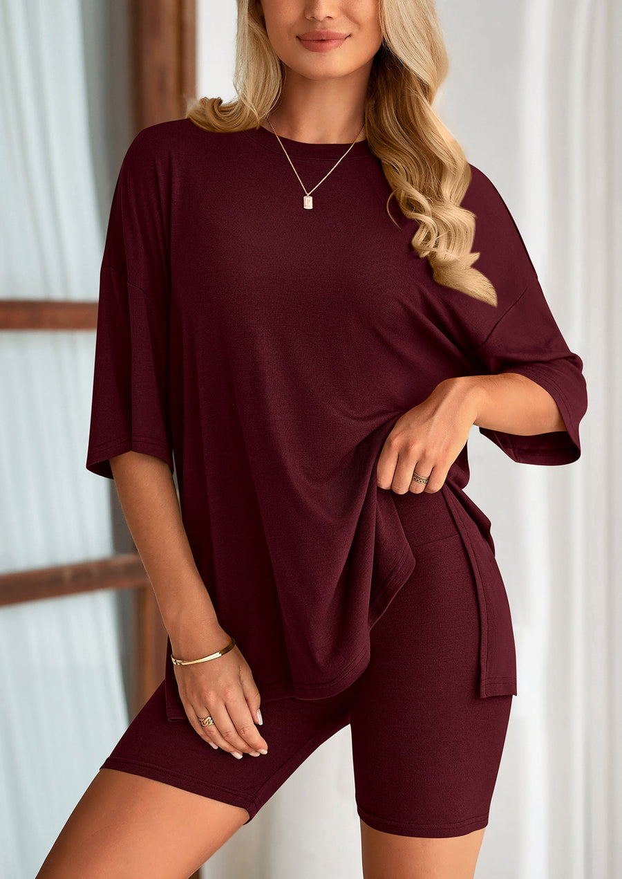 COMFYWOMEN Women's Two Piece Lounge Set Casual Oversized Shirts Shorts Matching Outfit