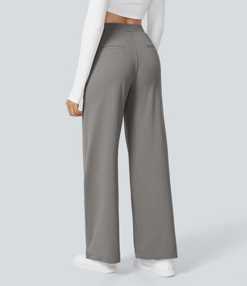 High-waisted Straight Work Trousers with Pockets