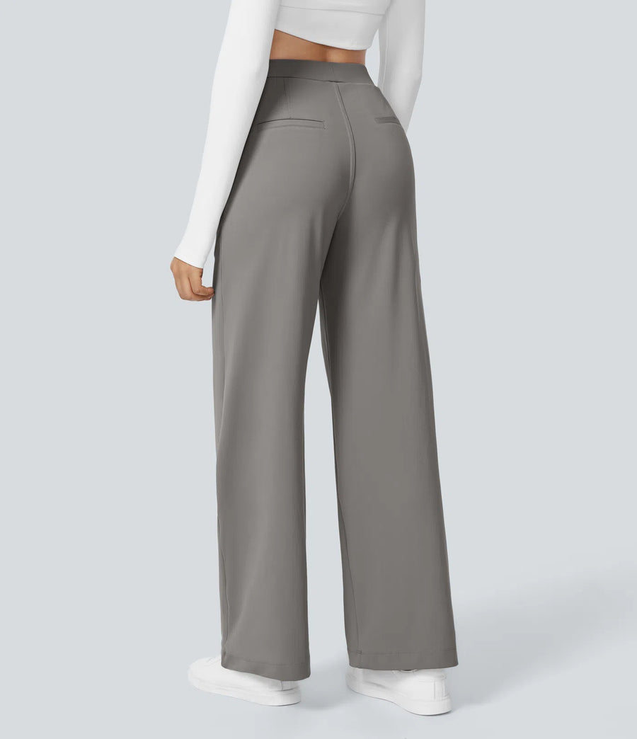 High-waisted Straight Work Trousers with Pockets