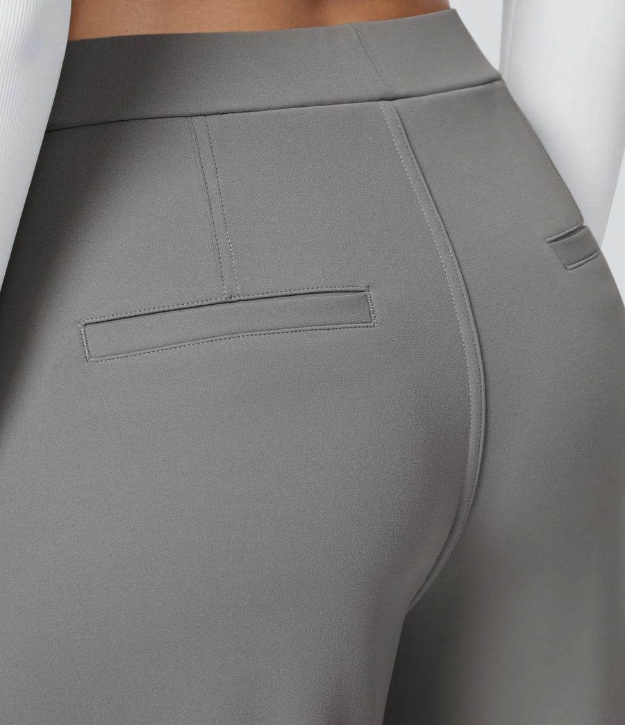 High-waisted Straight Work Trousers with Pockets