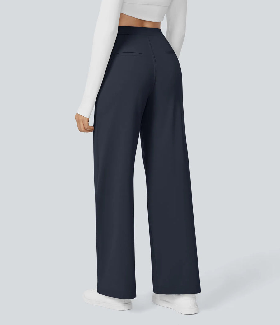 High-waisted Straight Work Trousers with Pockets