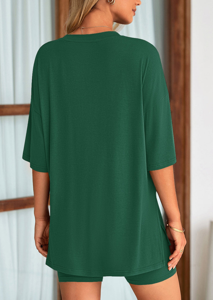 COMFYWOMEN Women's Two Piece Lounge Set Casual Oversized Shirts Shorts Matching Outfit