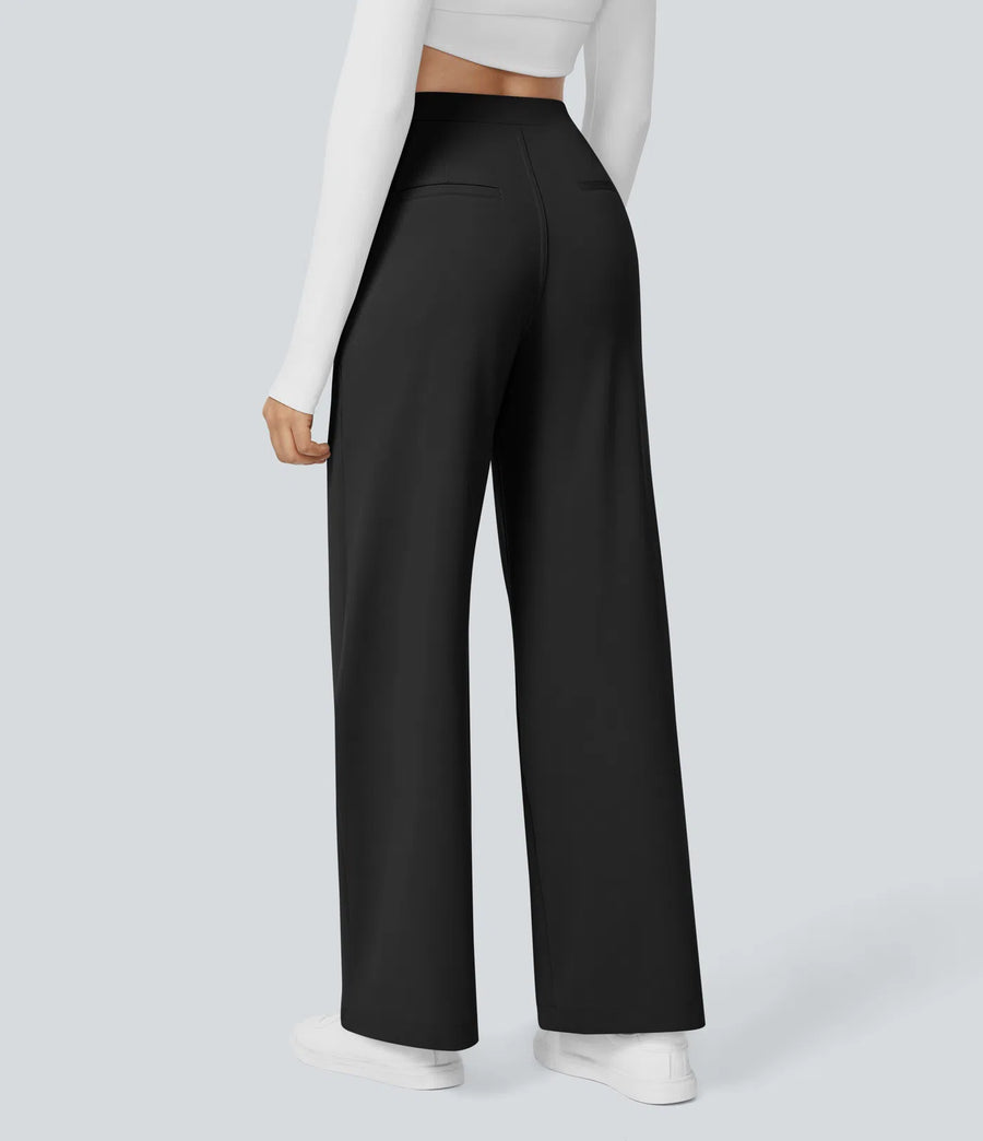 High-waisted Straight Work Trousers with Pockets