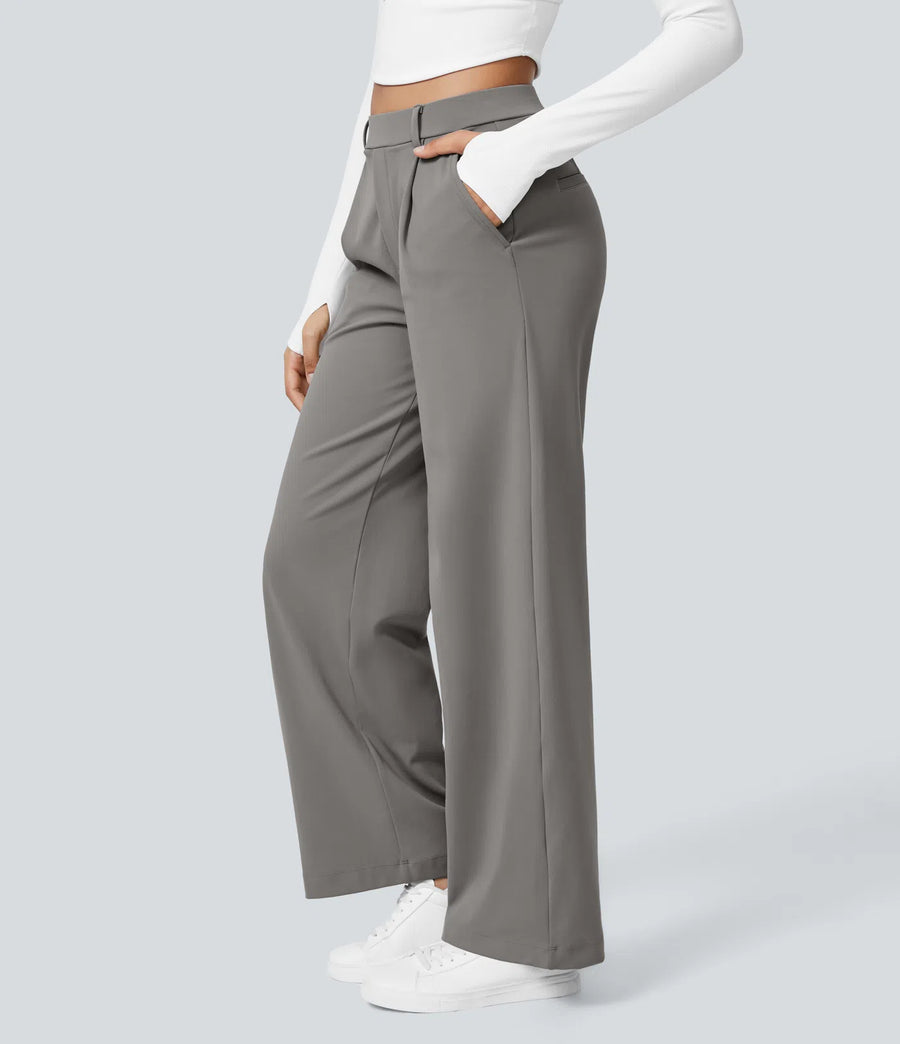 High-waisted Straight Work Trousers with Pockets